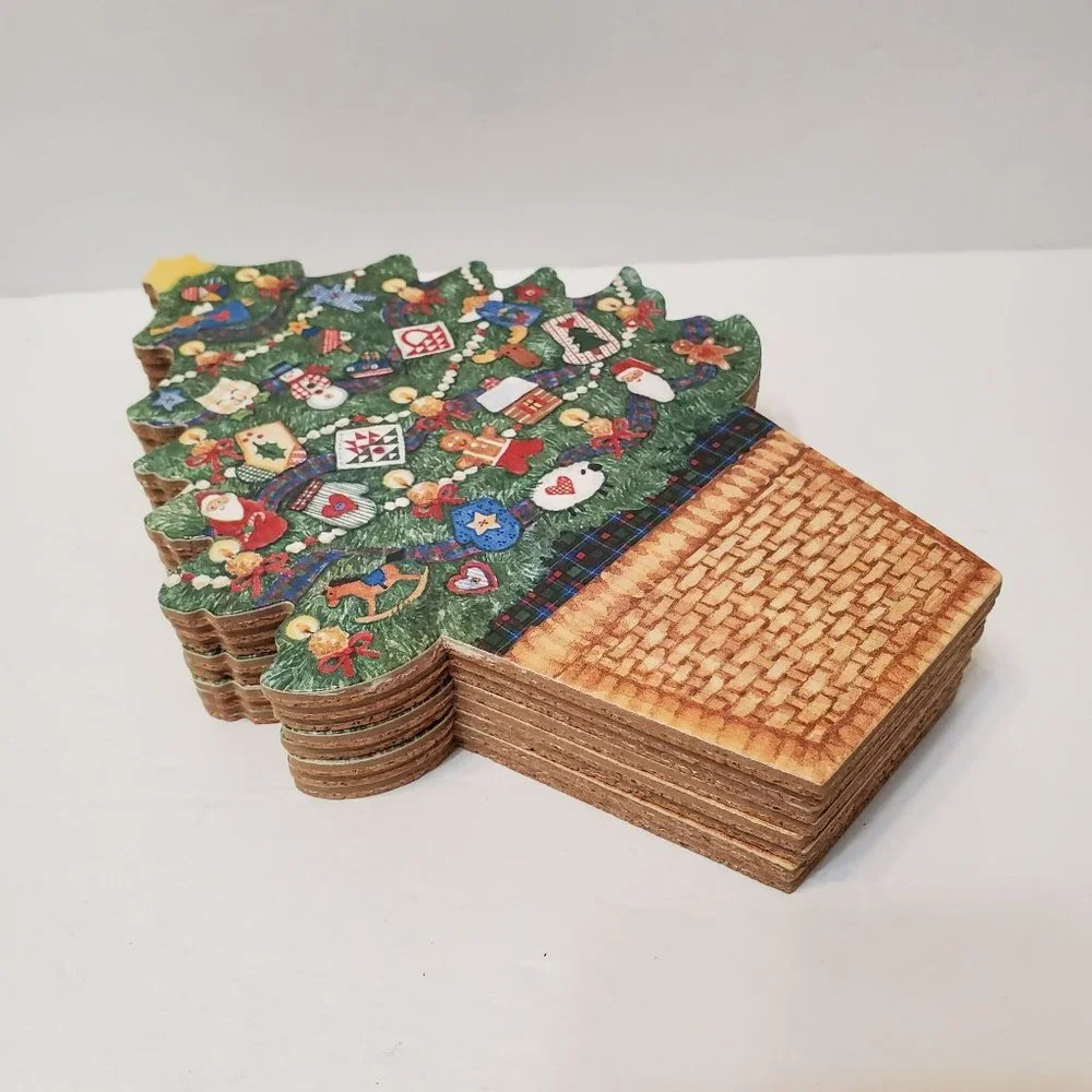 Christmas Tree Coasters / Hot Mats, Set of 8, Cork-backed Holiday Decor LIKE NEW